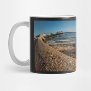 Fisheye view over Cromer beach, North Norfolk, from the concrete promenade Mug